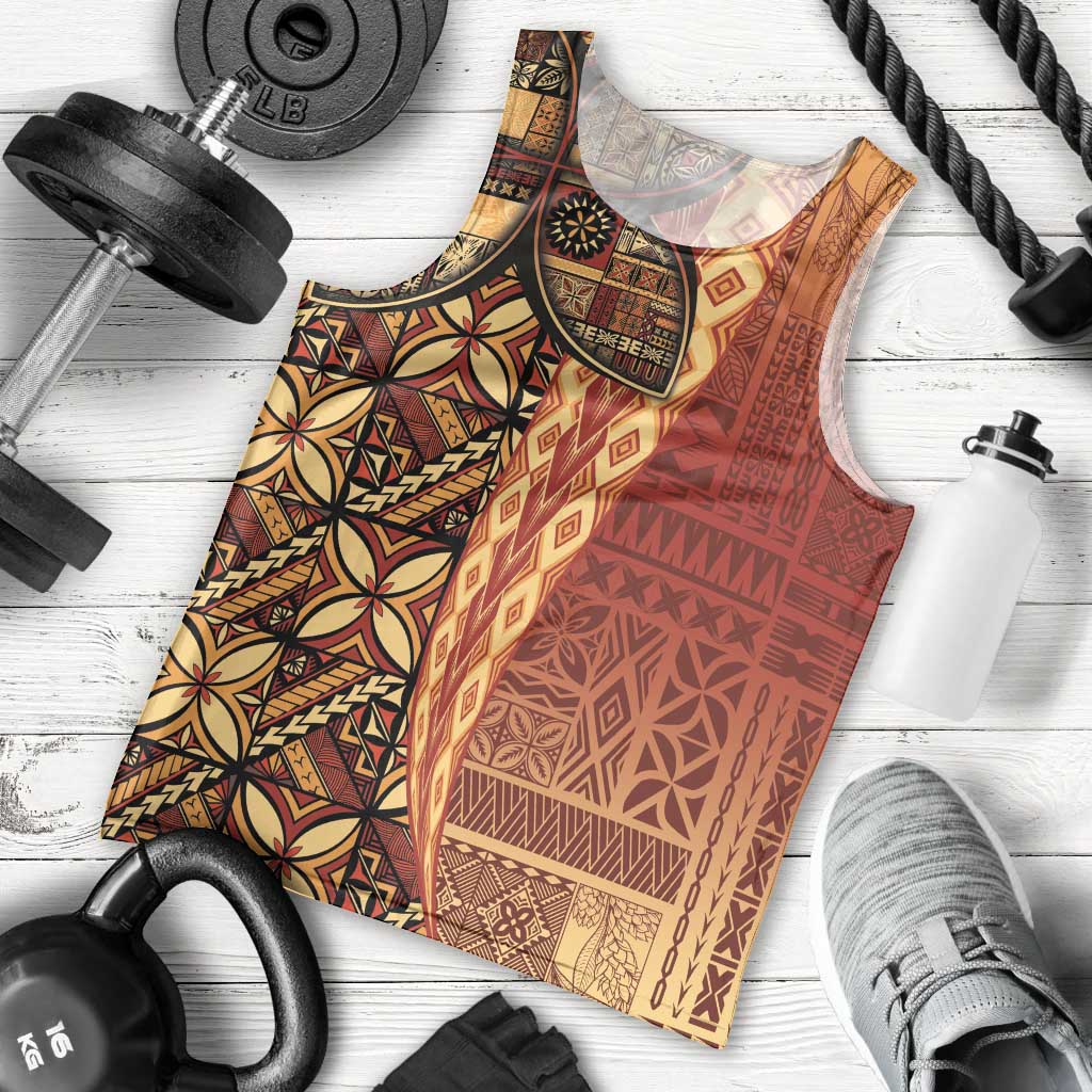 Samoan Pacific Tribal Flower Geometric Art Tattoos Men Tank Top Siapo Pattern Flame Sunset - Polynesian Pride