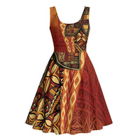 Samoan Pacific Tribal Flower Geometric Art Tattoos Midi Dress Siapo Pattern Flame Sunset - Polynesian Pride