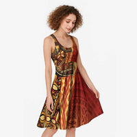 Samoan Pacific Tribal Flower Geometric Art Tattoos Midi Dress Siapo Pattern Flame Sunset - Polynesian Pride