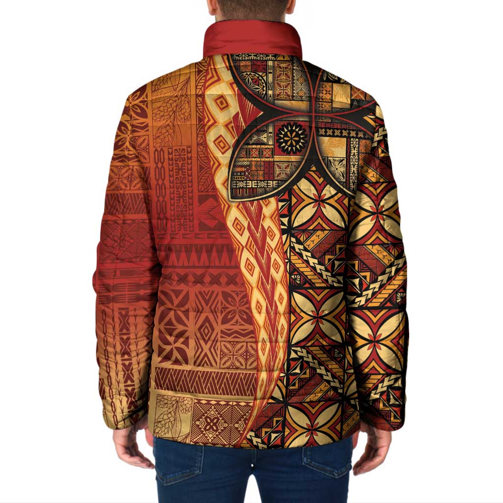 Samoan Pacific Tribal Flower Geometric Art Tattoos Padded Jacket Siapo Pattern Flame Sunset LT03 - Polynesian Pride