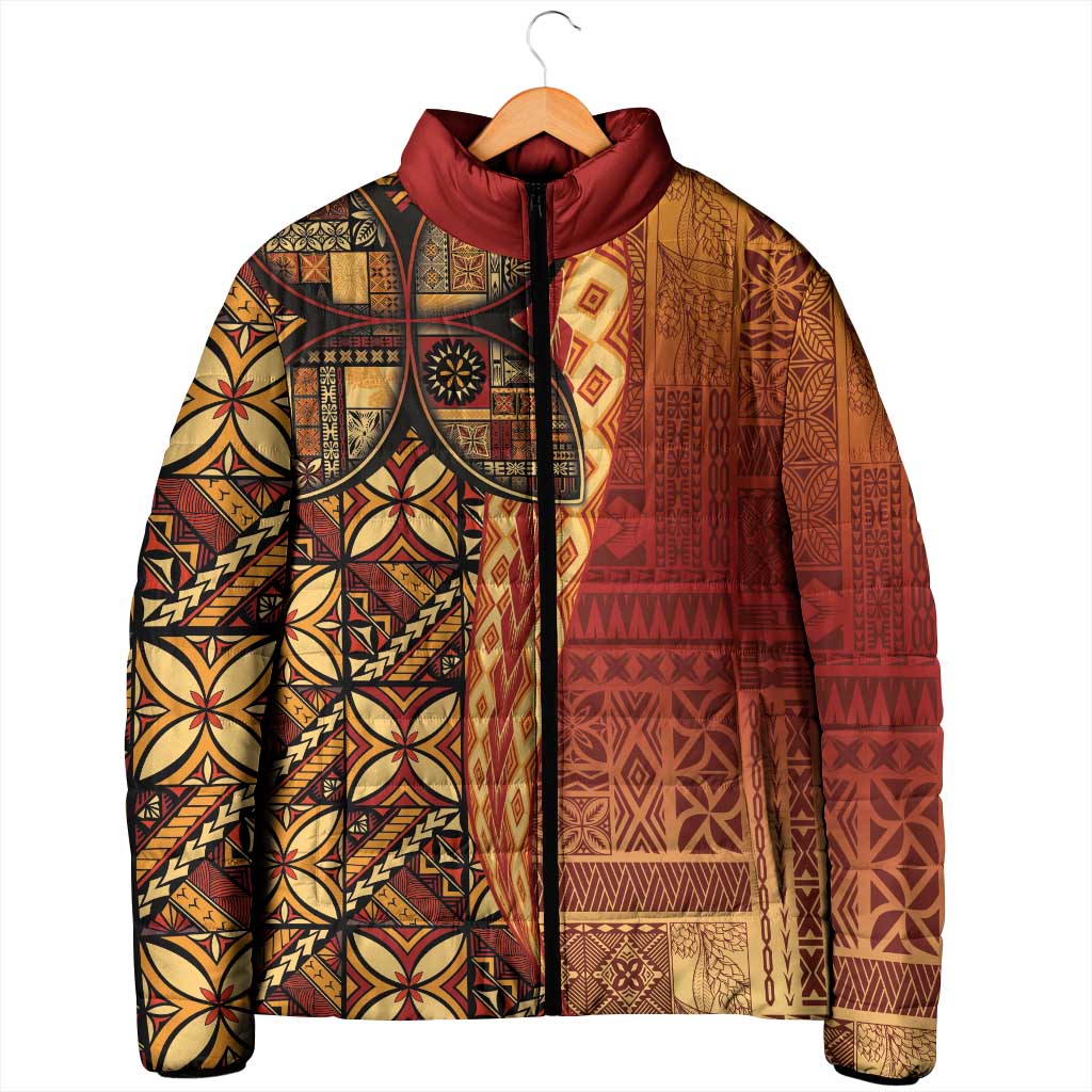 Samoan Pacific Tribal Flower Geometric Art Tattoos Padded Jacket Siapo Pattern Flame Sunset LT03 - Polynesian Pride