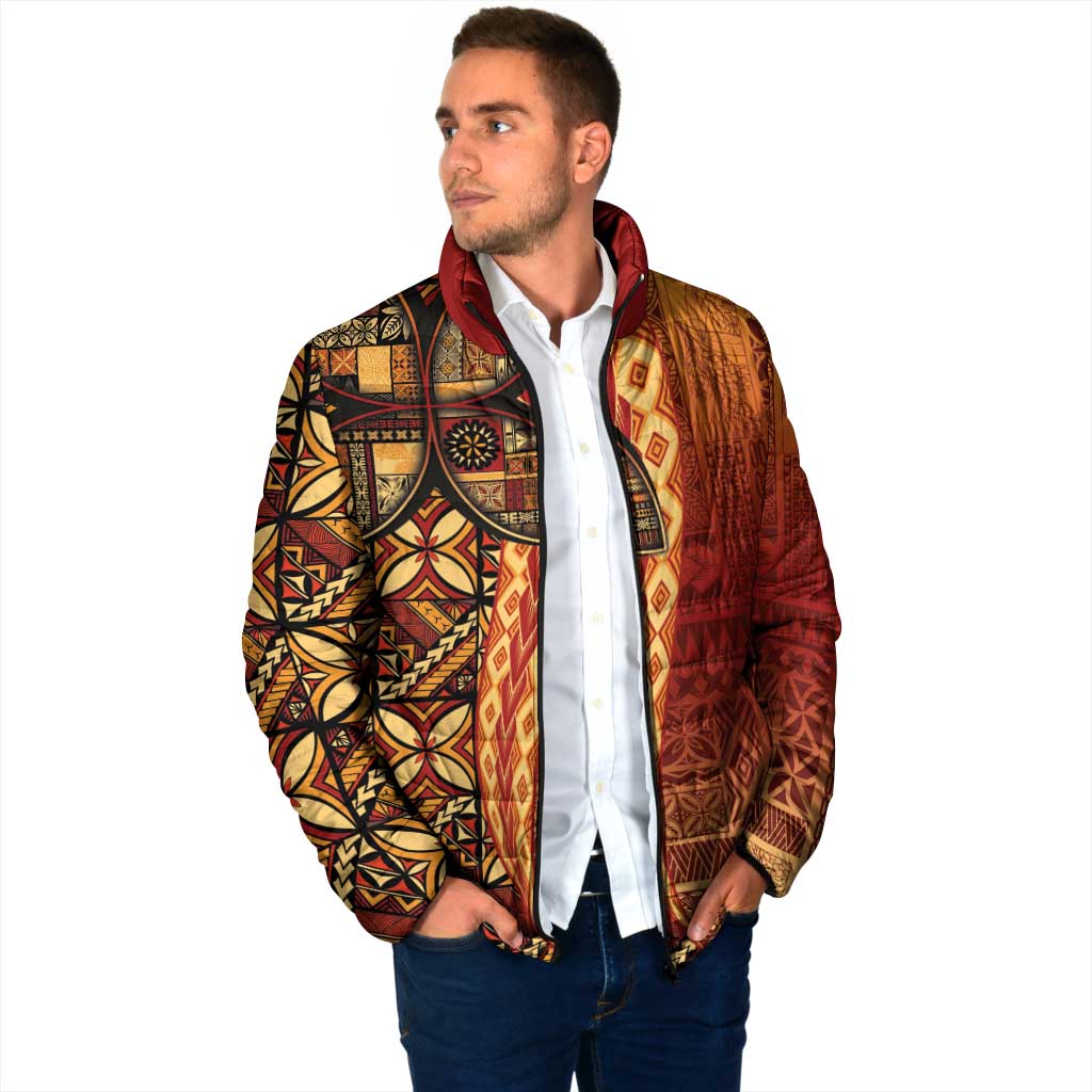 Samoan Pacific Tribal Flower Geometric Art Tattoos Padded Jacket Siapo Pattern Flame Sunset LT03 - Polynesian Pride