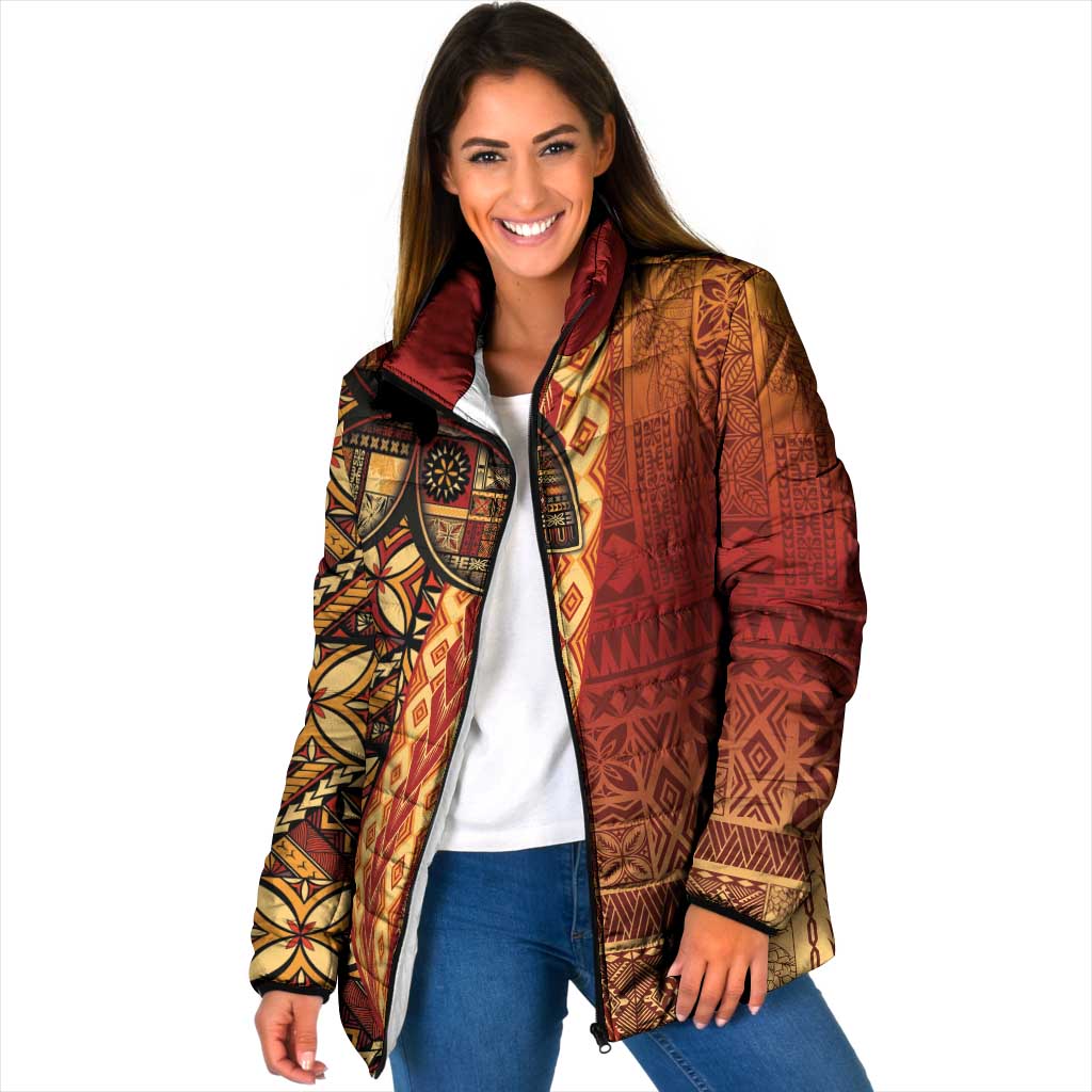 Samoan Pacific Tribal Flower Geometric Art Tattoos Padded Jacket Siapo Pattern Flame Sunset LT03 - Polynesian Pride