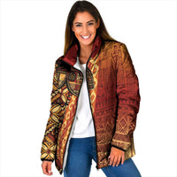 Samoan Pacific Tribal Flower Geometric Art Tattoos Padded Jacket Siapo Pattern Flame Sunset LT03 - Polynesian Pride