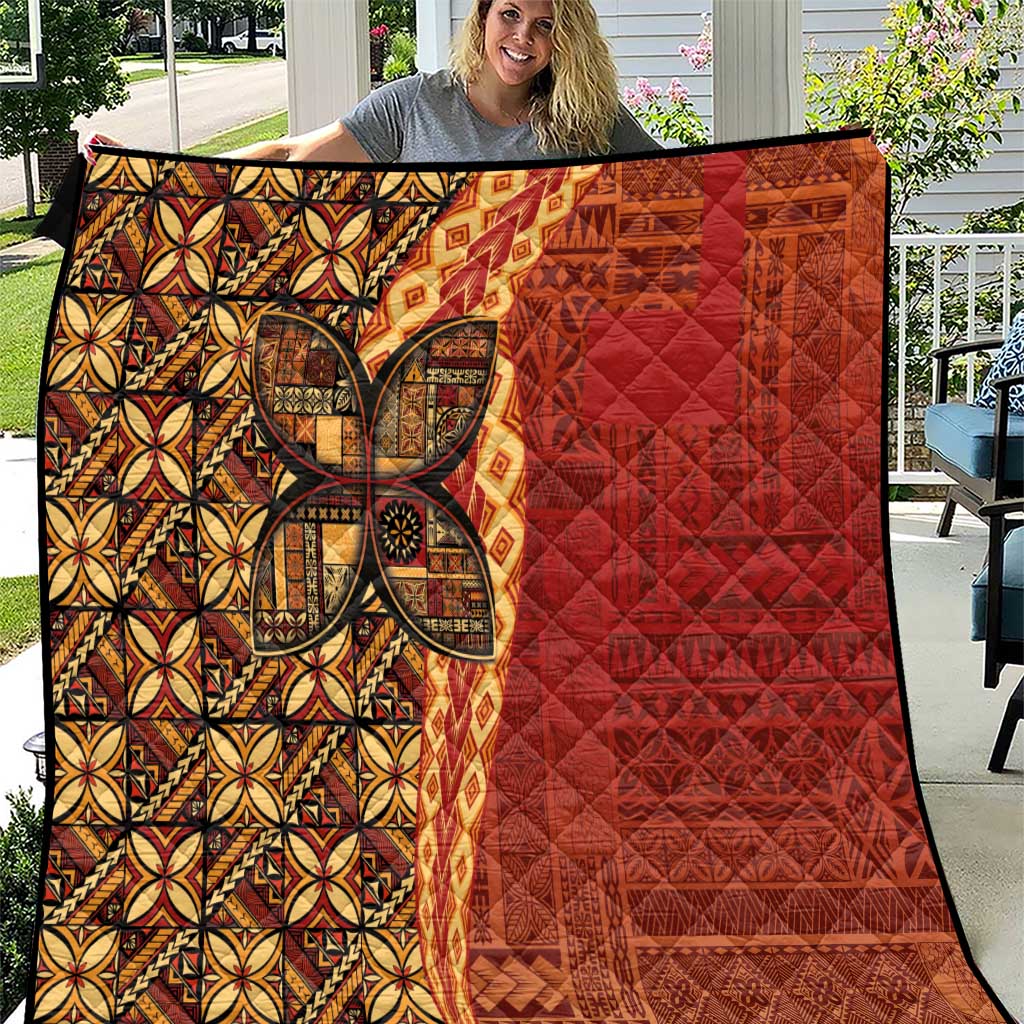 Samoan Pacific Tribal Flower Geometric Art Tattoos Quilt Siapo Pattern Flame Sunset LT03 Red - Polynesian Pride