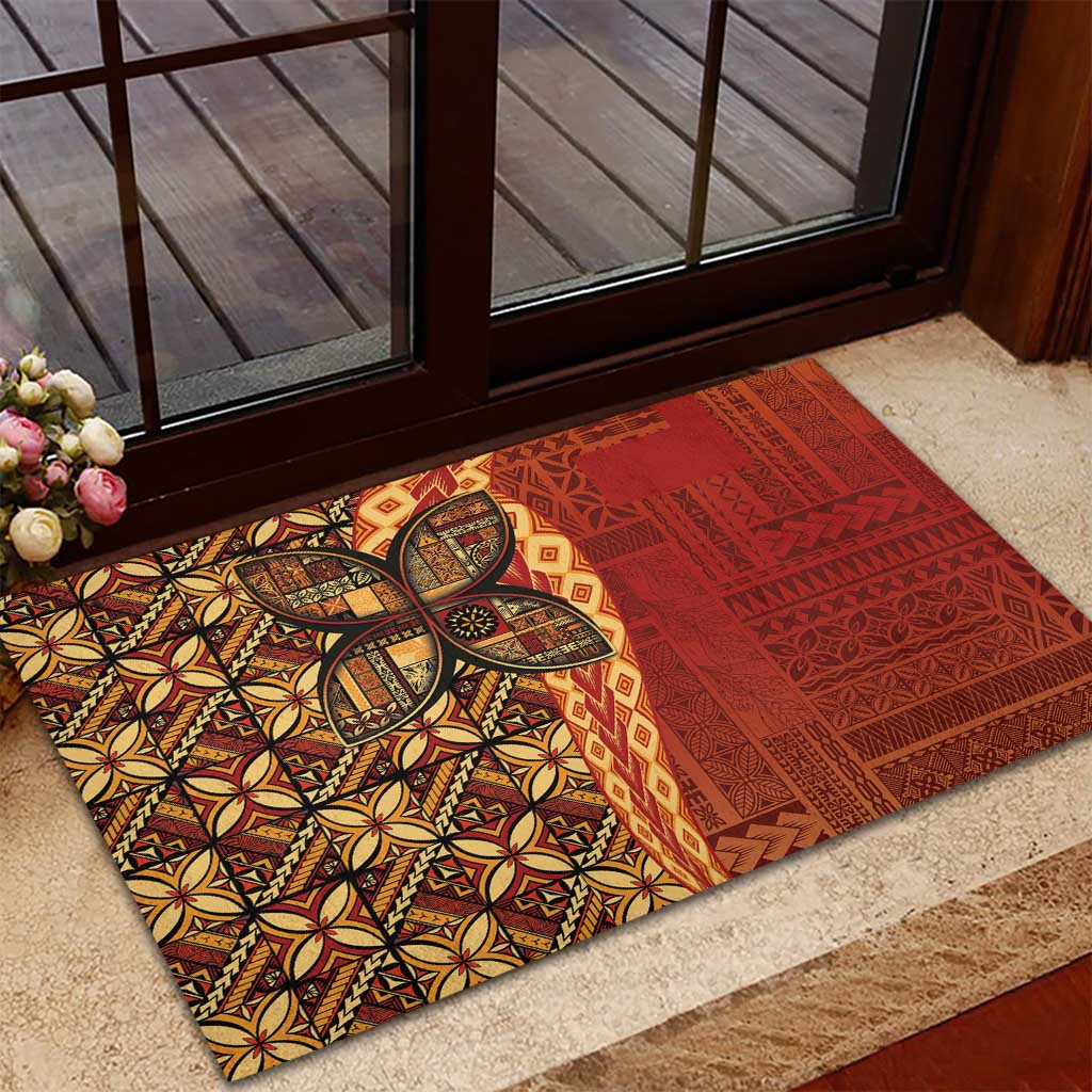 Samoan Pacific Tribal Flower Geometric Art Tattoos Rubber Doormat Siapo Pattern Flame Sunset - Polynesian Pride