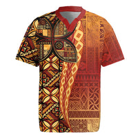 Samoan Pacific Tribal Flower Geometric Art Tattoos Rugby Jersey Siapo Pattern Flame Sunset - Polynesian Pride