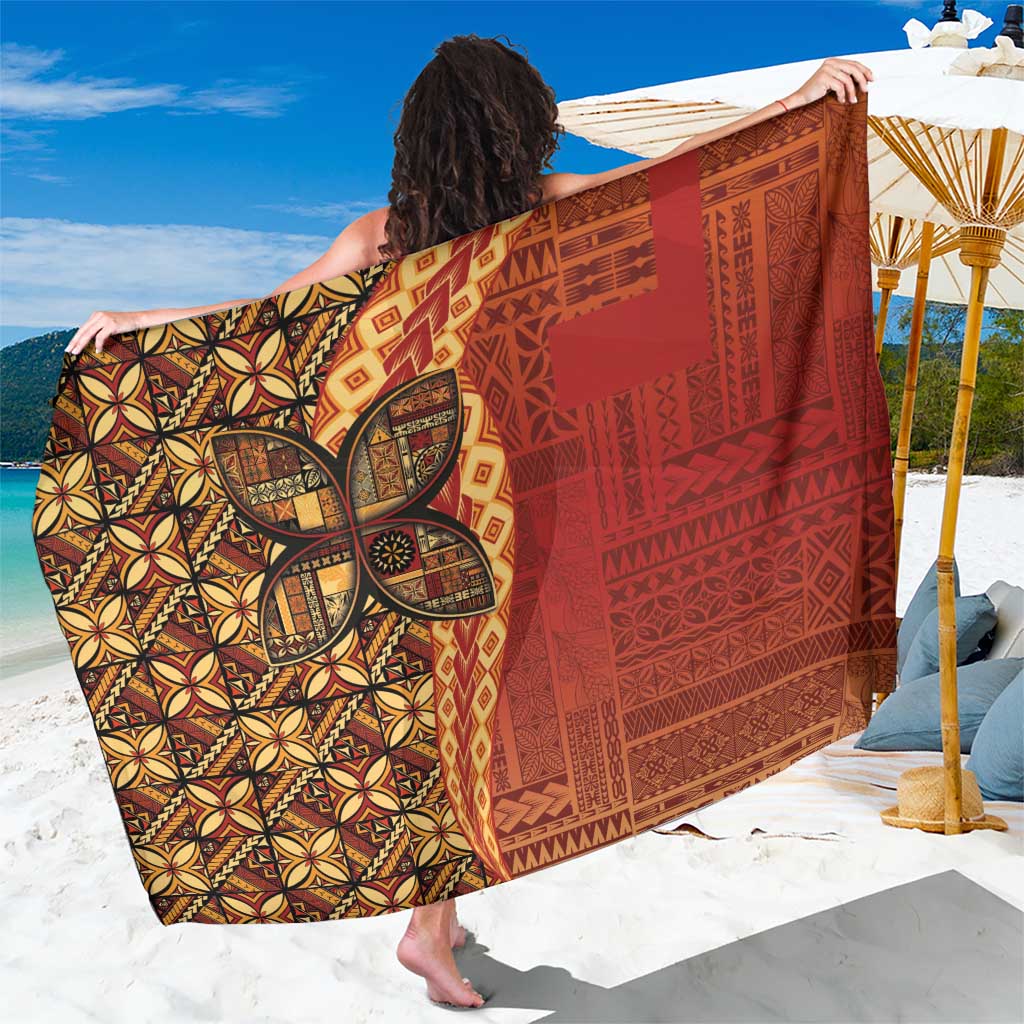 Samoan Pacific Tribal Flower Geometric Art Tattoos Sarong Siapo Pattern Flame Sunset LT03 One Size 44 x 66 inches Red - Polynesian Pride
