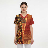 Samoan Pacific Tribal Flower Geometric Art Tattoos Scrub Top Siapo Pattern Flame Sunset - Polynesian Pride