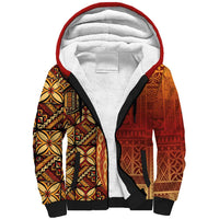 Samoan Pacific Tribal Flower Geometric Art Tattoos Sherpa Hoodie Siapo Pattern Flame Sunset - Polynesian Pride