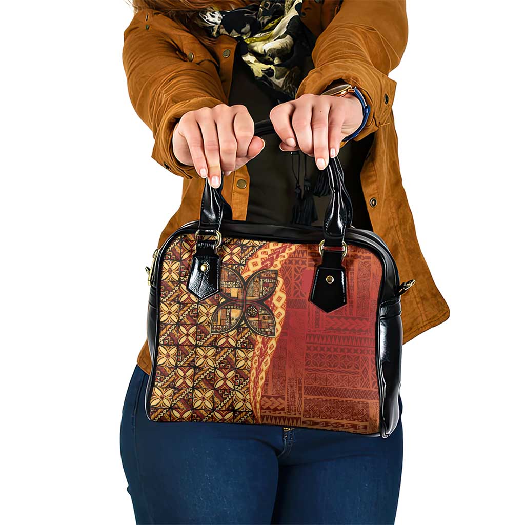 Samoan Pacific Tribal Flower Geometric Art Tattoos Shoulder Handbag Siapo Pattern Flame Sunset LT03 One Size Red - Polynesian Pride