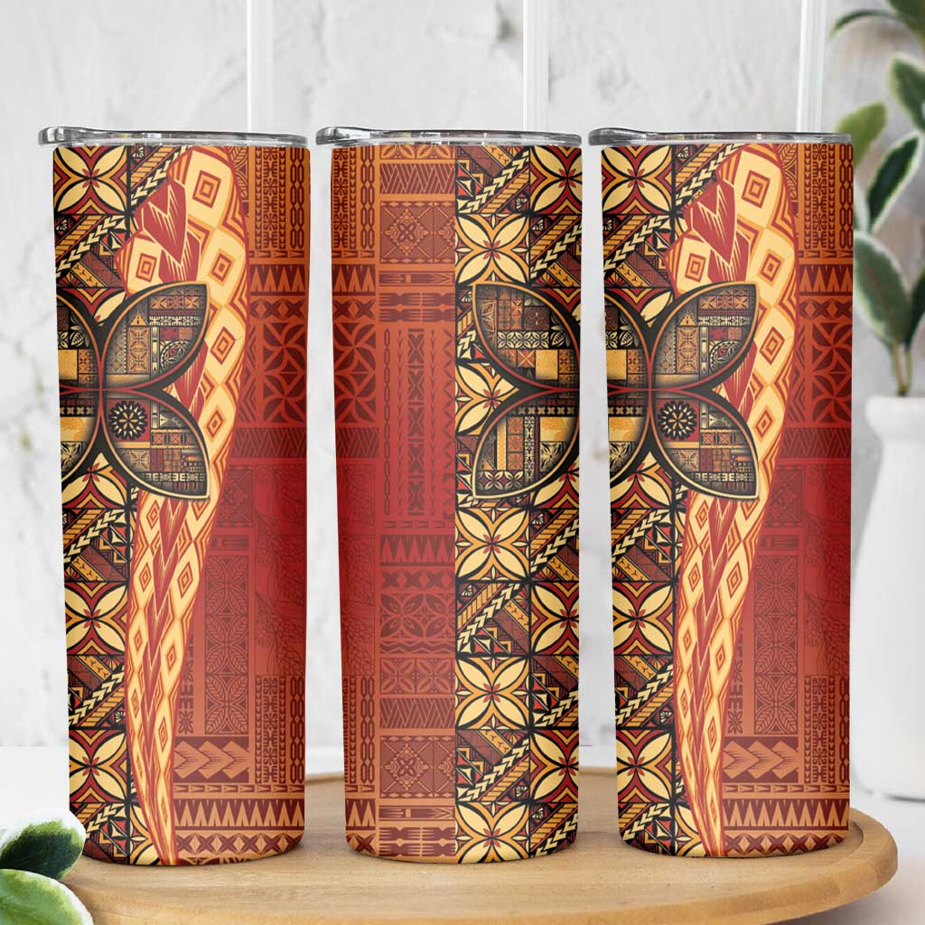 Samoan Pacific Tribal Flower Geometric Art Tattoos Skinny Tumbler Siapo Pattern Flame Sunset - Polynesian Pride