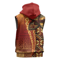 Samoan Pacific Tribal Flower Geometric Art Tattoos Sleeveless Zip Hoodie Siapo Pattern Flame Sunset LT03 - Polynesian Pride