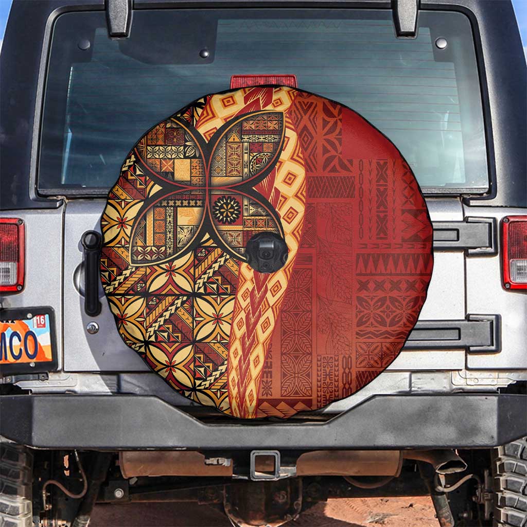 Samoan Pacific Tribal Flower Geometric Art Tattoos Spare Tire Cover Siapo Pattern Flame Sunset LT03 Red - Polynesian Pride