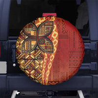 Samoan Pacific Tribal Flower Geometric Art Tattoos Spare Tire Cover Siapo Pattern Flame Sunset LT03 No hole Red - Polynesian Pride