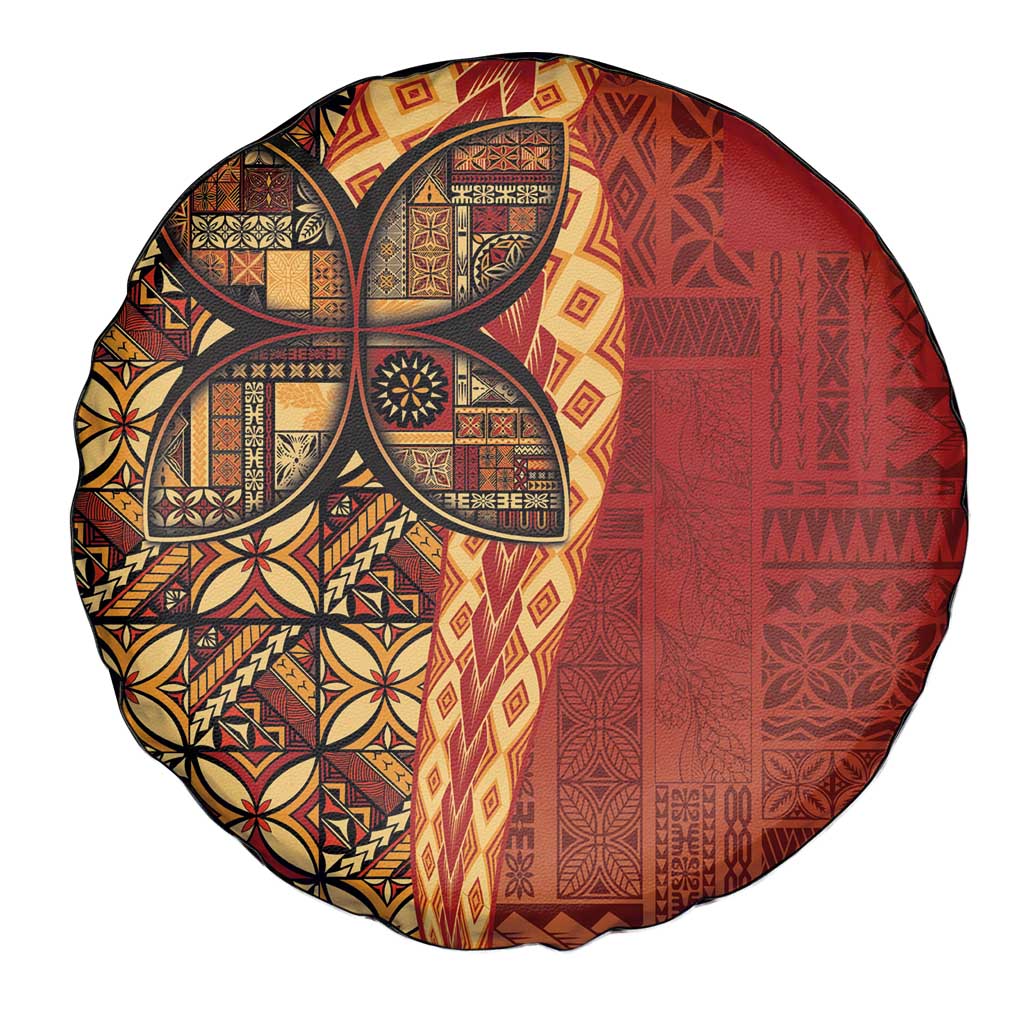 Samoan Pacific Tribal Flower Geometric Art Tattoos Spare Tire Cover Siapo Pattern Flame Sunset LT03 - Polynesian Pride