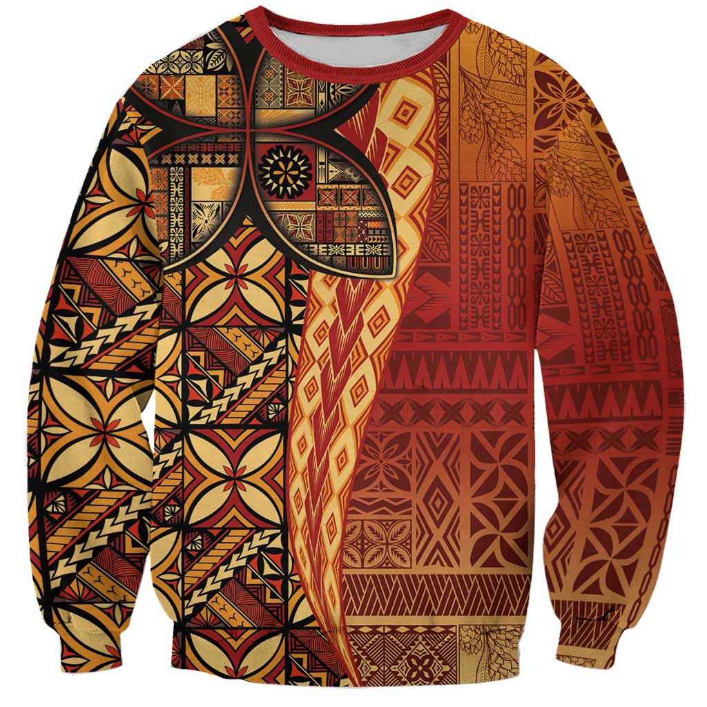 Samoan Pacific Tribal Flower Geometric Art Tattoos Sweatshirt Siapo Pattern Flame Sunset - Polynesian Pride