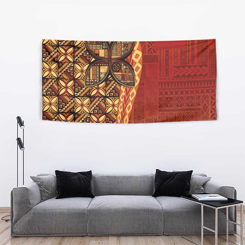 Samoan Pacific Tribal Flower Geometric Art Tattoos Tapestry Siapo Pattern Flame Sunset - Polynesian Pride