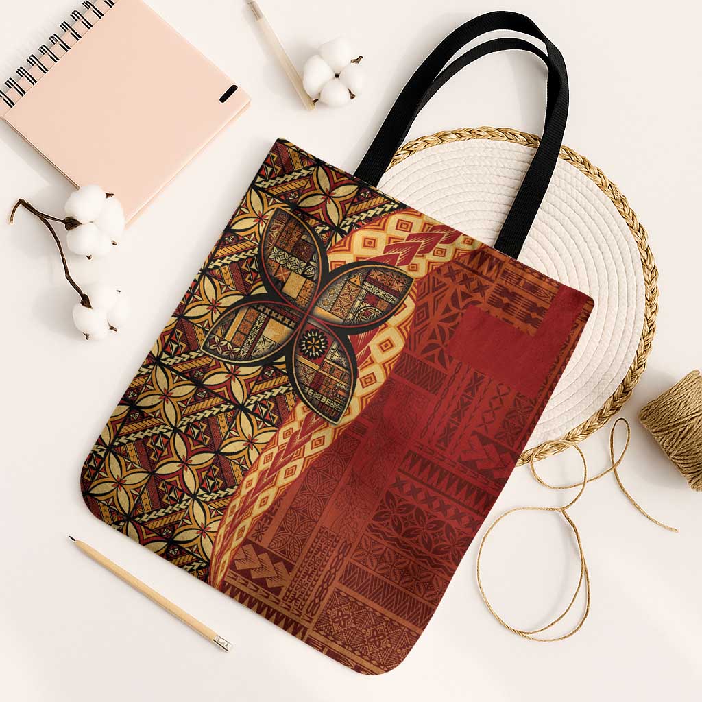 Samoan Pacific Tribal Flower Geometric Art Tattoos Tote Bag Siapo Pattern Flame Sunset LT03 One Size Red - Polynesian Pride