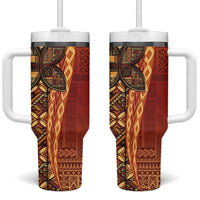 Samoan Pacific Tribal Flower Geometric Art Tattoos Tumbler With Handle Siapo Pattern Flame Sunset - Polynesian Pride