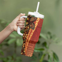 Samoan Pacific Tribal Flower Geometric Art Tattoos Tumbler With Handle Siapo Pattern Flame Sunset - Polynesian Pride