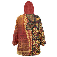 Samoan Pacific Tribal Flower Geometric Art Tattoos Wearable Blanket Hoodie Siapo Pattern Flame Sunset - Polynesian Pride