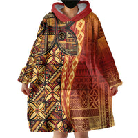 Samoan Pacific Tribal Flower Geometric Art Tattoos Wearable Blanket Hoodie Siapo Pattern Flame Sunset - Polynesian Pride