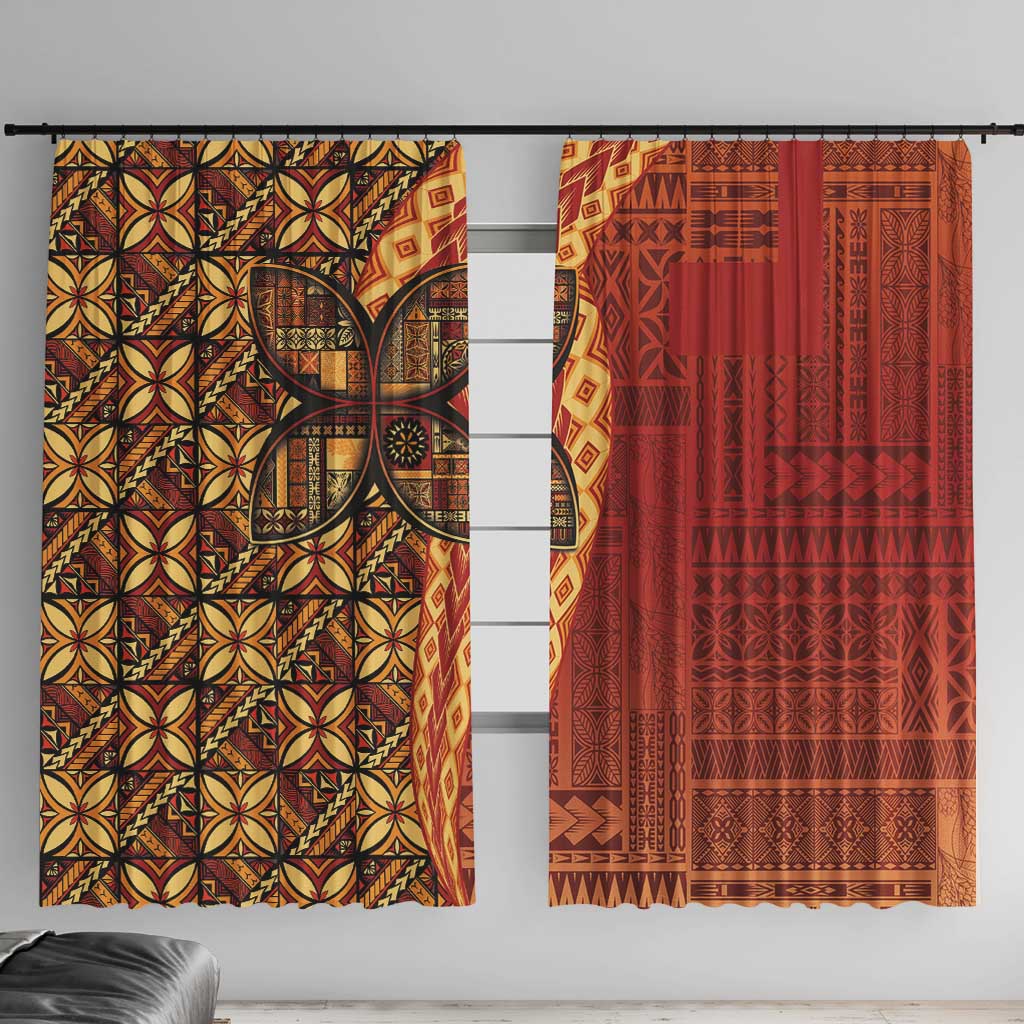 Samoan Pacific Tribal Flower Geometric Art Tattoos Window Curtain Siapo Pattern Flame Sunset LT03 With Hooks Red - Polynesian Pride