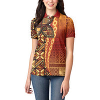 Samoan Pacific Tribal Flower Geometric Art Tattoos Women Polo Shirt Siapo Pattern Flame Sunset - Polynesian Pride