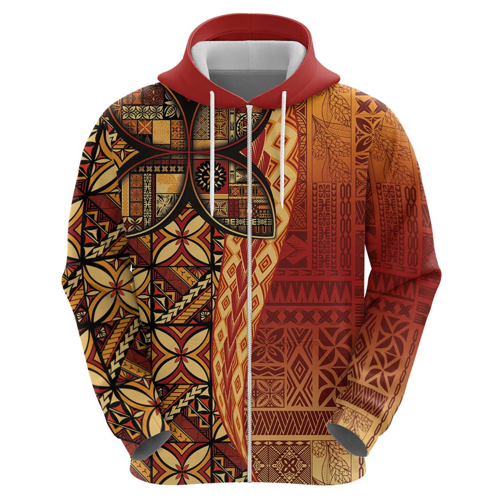 Samoan Pacific Tribal Flower Geometric Art Tattoos Zip Hoodie Siapo Pattern Flame Sunset LT03 - Polynesian Pride