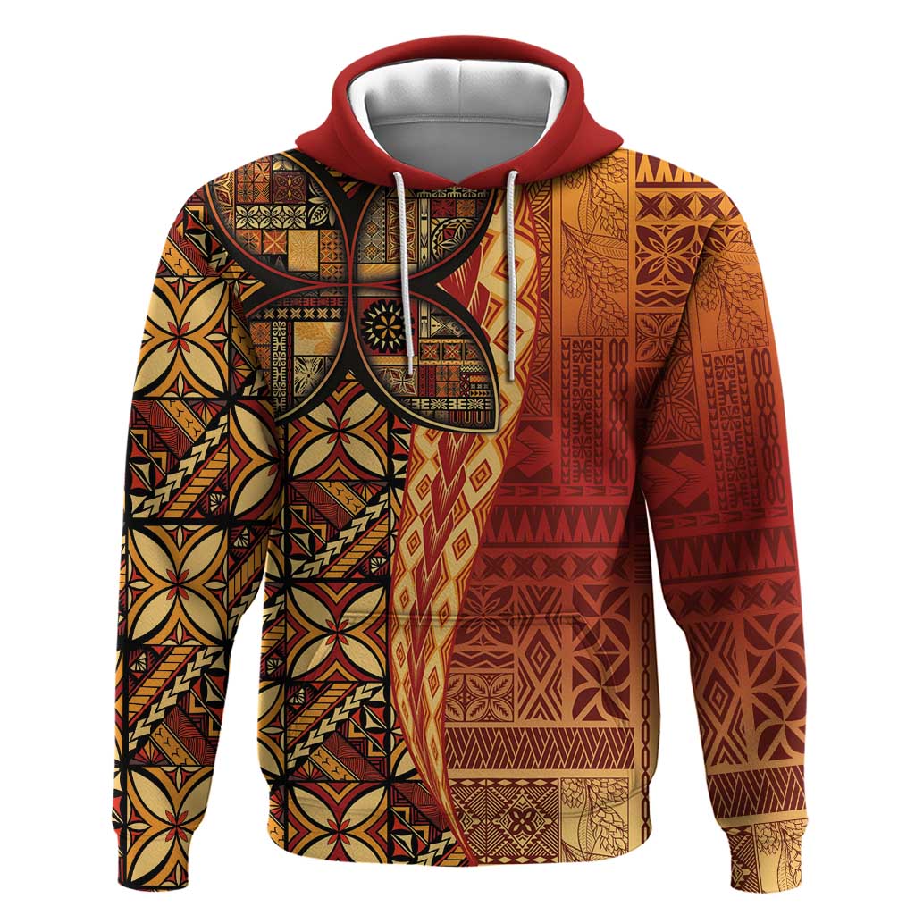 Samoan Pacific Tribal Flower Geometric Art Tattoos Zip Hoodie Siapo Pattern Flame Sunset LT03 Pullover Hoodie Red - Polynesian Pride