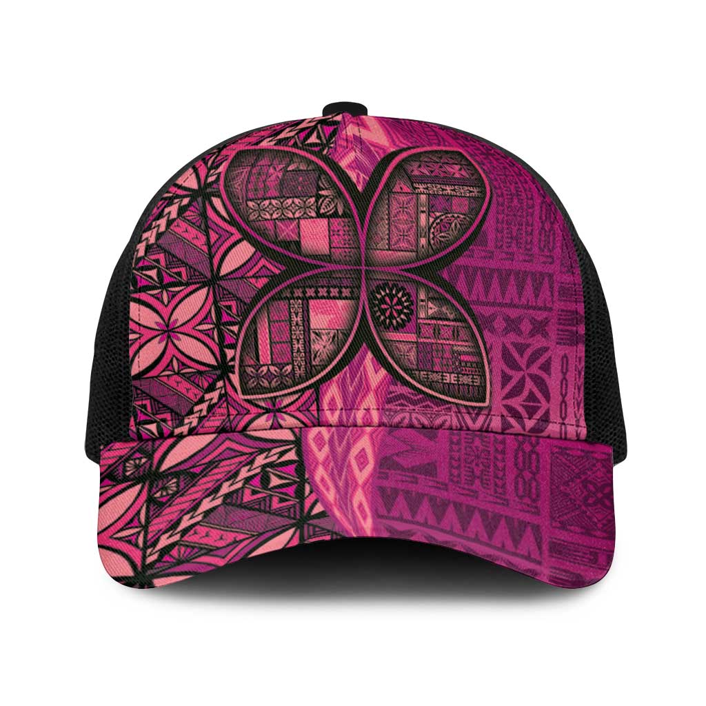 Samoan Pacific Tribal Flower Geometric Art Tattoos Baseball Net Cap Siapo Pattern Romantic Rose - Polynesian Pride