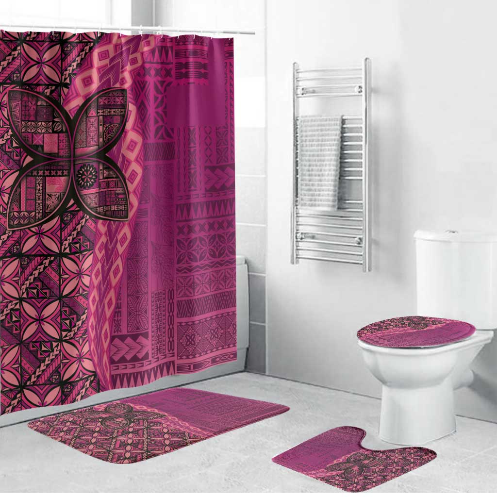 Samoan Pacific Tribal Flower Geometric Art Tattoos Bathroom Set Siapo Pattern Romantic Rose - Polynesian Pride