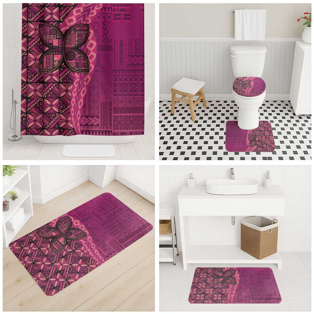 Samoan Pacific Tribal Flower Geometric Art Tattoos Bathroom Set Siapo Pattern Romantic Rose - Polynesian Pride