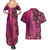 Samoan Pacific Tribal Flower Geometric Art Tattoos Couples Matching Summer Maxi Dress and Hawaiian Shirt Siapo Pattern Romantic Rose - Polynesian Pride