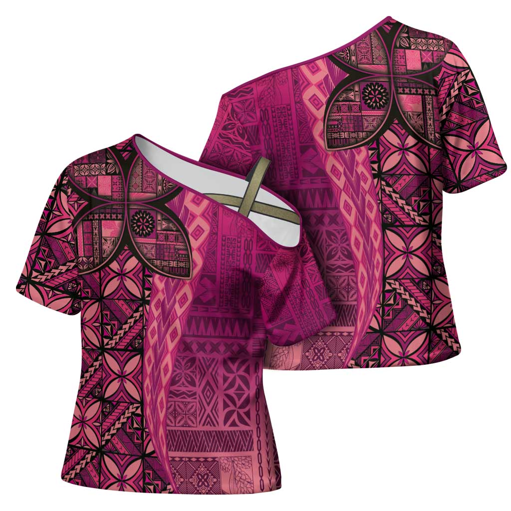 Samoan Pacific Tribal Flower Geometric Art Tattoos Cross Shoulder Shirt Siapo Pattern Romantic Rose - Polynesian Pride
