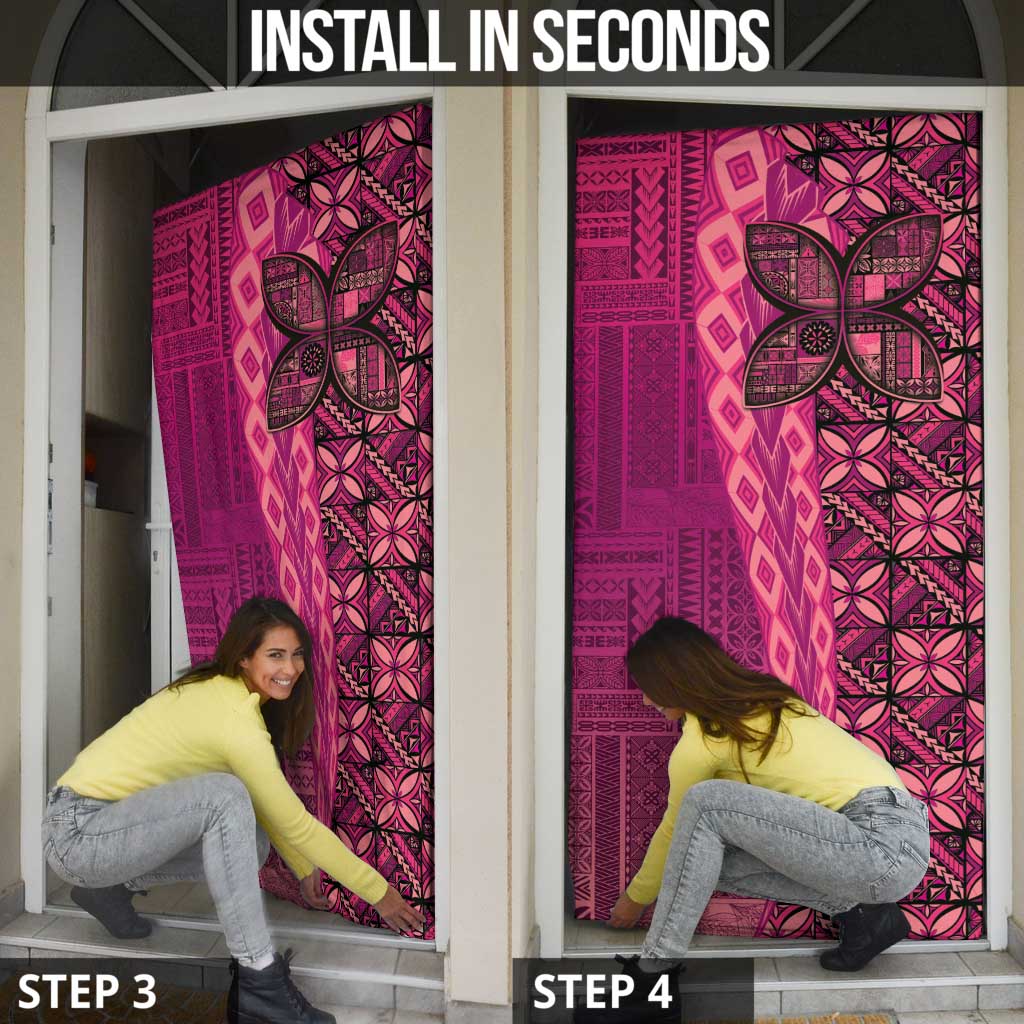 Samoan Pacific Tribal Flower Geometric Art Tattoos Door Cover Siapo Pattern Romantic Rose - Polynesian Pride