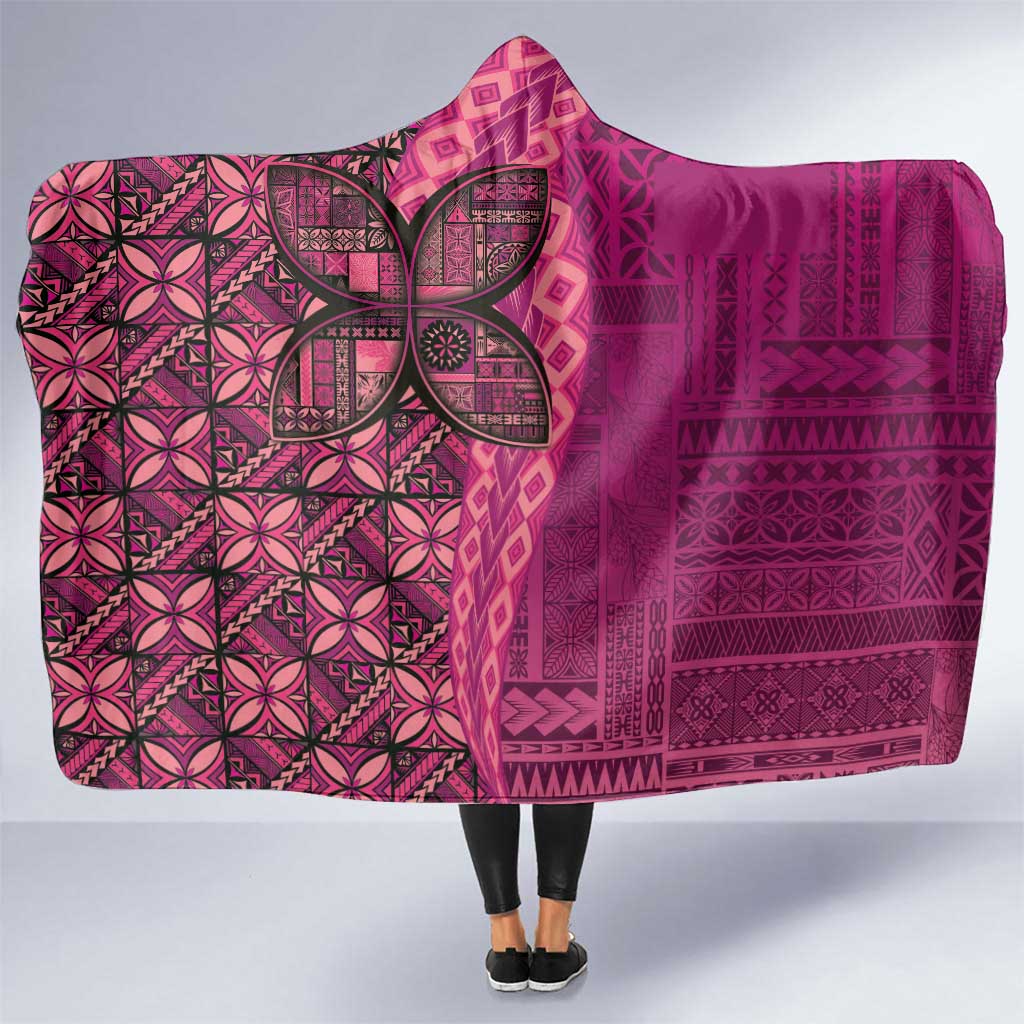 Samoan Pacific Tribal Flower Geometric Art Tattoos Hooded Blanket Siapo Pattern Romantic Rose LT03 One Size Pink - Polynesian Pride