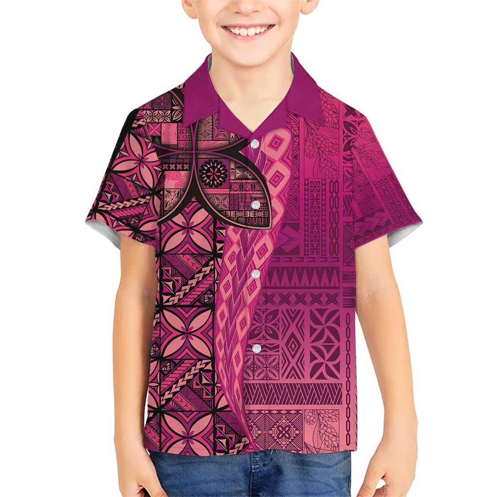 Samoan Pacific Tribal Flower Geometric Art Tattoos Kid Hawaiian Shirt Siapo Pattern Romantic Rose LT03 Kid Pink - Polynesian Pride
