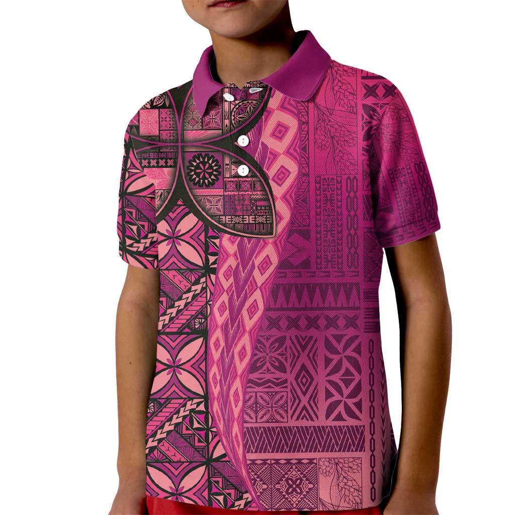 Samoan Pacific Tribal Flower Geometric Art Tattoos Kid Polo Shirt Siapo Pattern Romantic Rose LT03 Kid Pink - Polynesian Pride