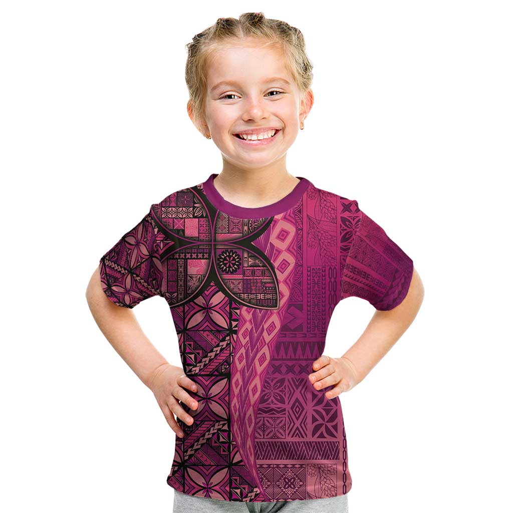 Samoan Pacific Tribal Flower Geometric Art Tattoos Kid T Shirt Siapo Pattern Romantic Rose LT03 Pink - Polynesian Pride