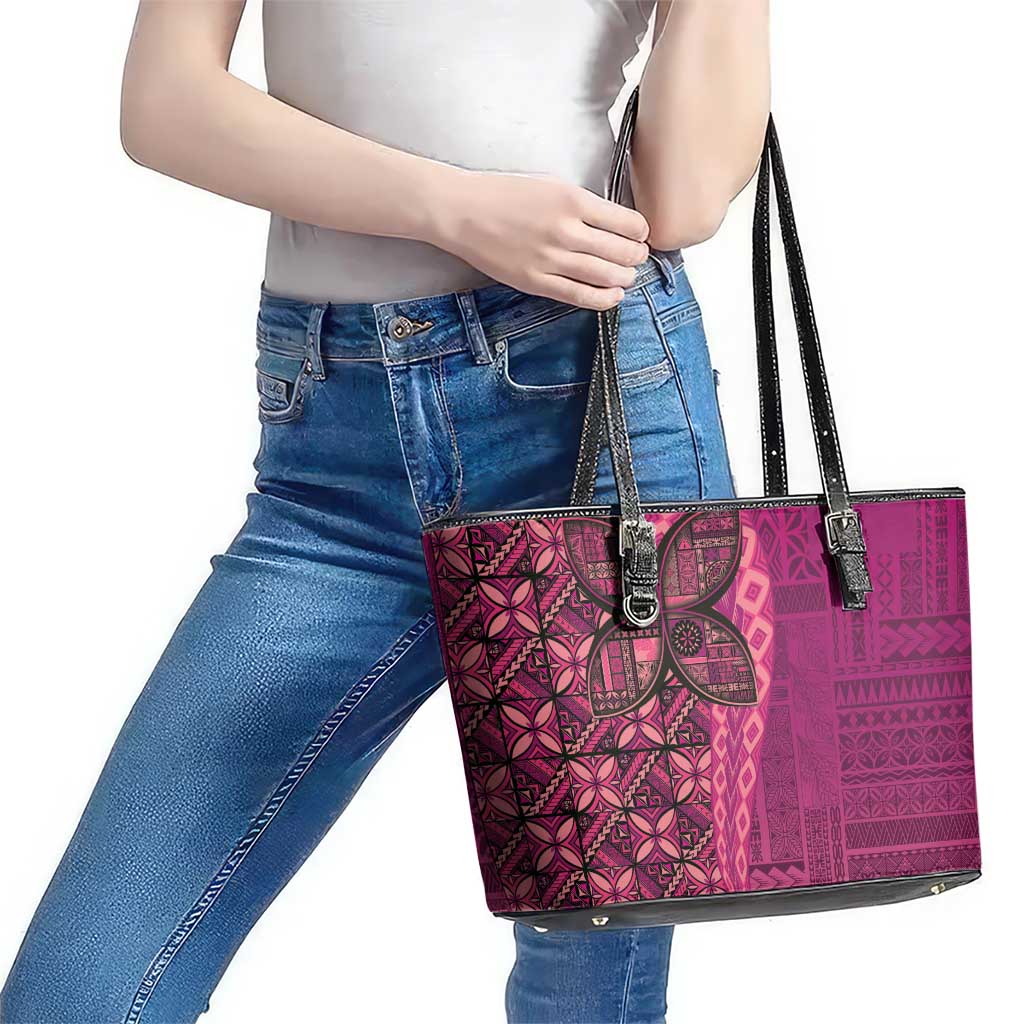 Samoan Pacific Tribal Flower Geometric Art Tattoos Leather Tote Bag Siapo Pattern Romantic Rose LT03 - Polynesian Pride