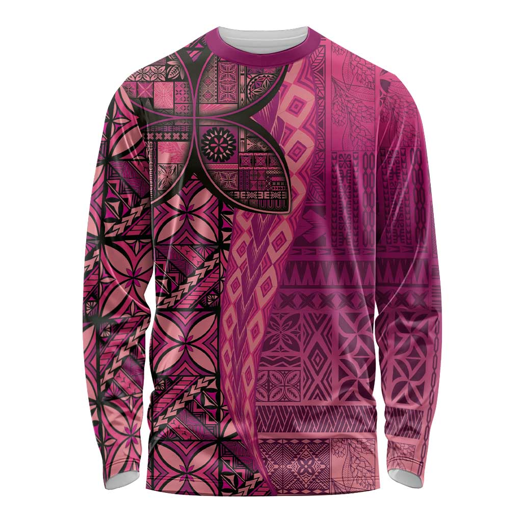 Samoan Pacific Tribal Flower Geometric Art Tattoos Long Sleeve Shirt Siapo Pattern Romantic Rose - Polynesian Pride