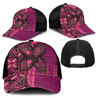 Samoan Pacific Tribal Flower Geometric Art Tattoos Mesh Trucker Cap Siapo Pattern Romantic Rose - Polynesian Pride