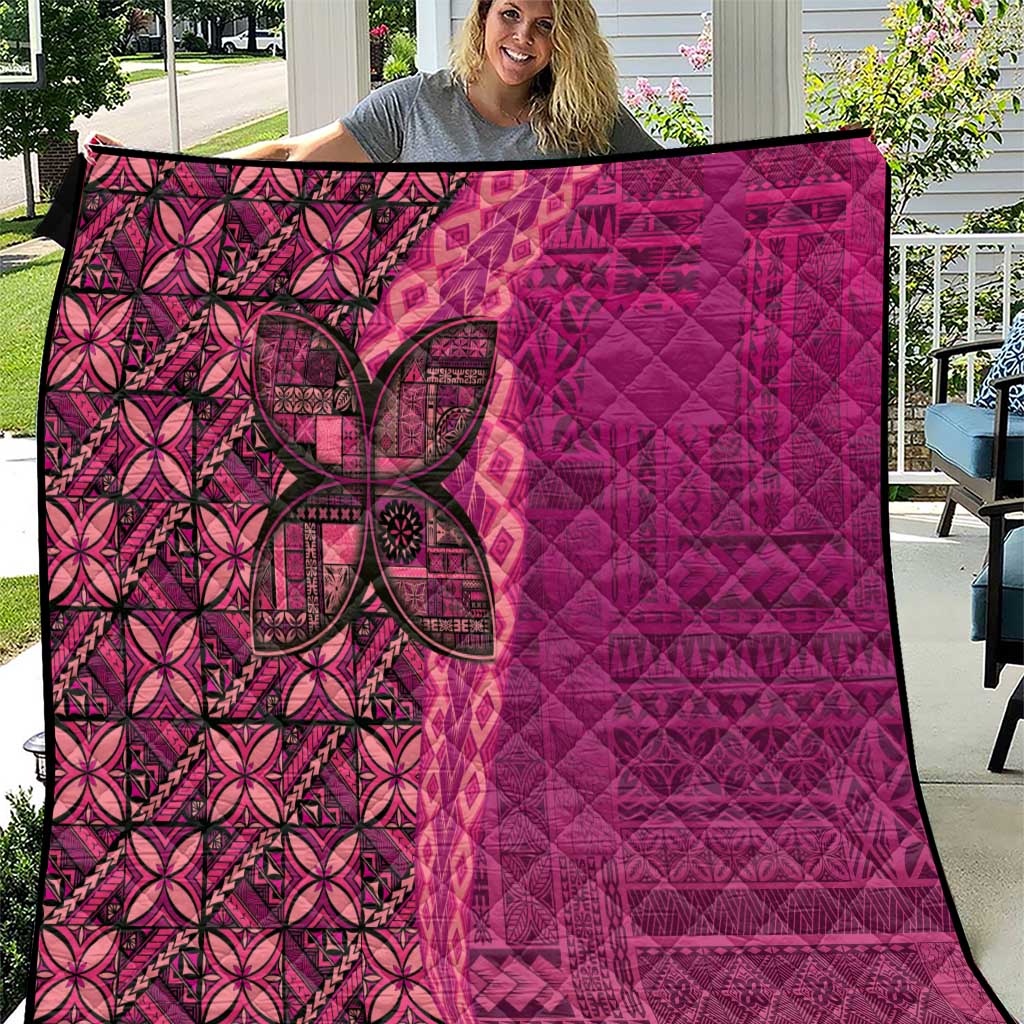 Samoan Pacific Tribal Flower Geometric Art Tattoos Quilt Siapo Pattern Romantic Rose LT03 Pink - Polynesian Pride