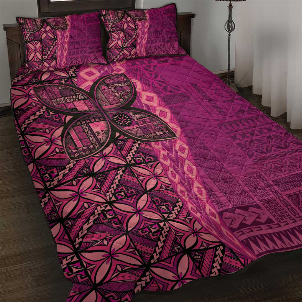 Samoan Pacific Tribal Flower Geometric Art Tattoos Quilt Bed Set Siapo Pattern Romantic Rose LT03 Pink - Polynesian Pride