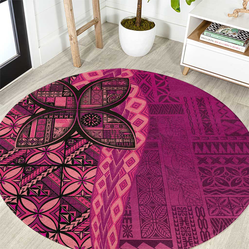 Samoan Pacific Tribal Flower Geometric Art Tattoos Round Carpet Siapo Pattern Romantic Rose - Polynesian Pride