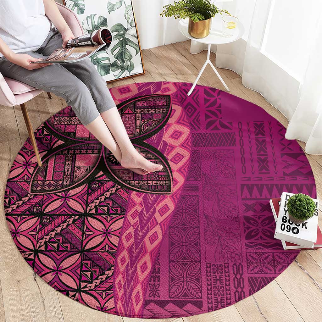 Samoan Pacific Tribal Flower Geometric Art Tattoos Round Carpet Siapo Pattern Romantic Rose - Polynesian Pride