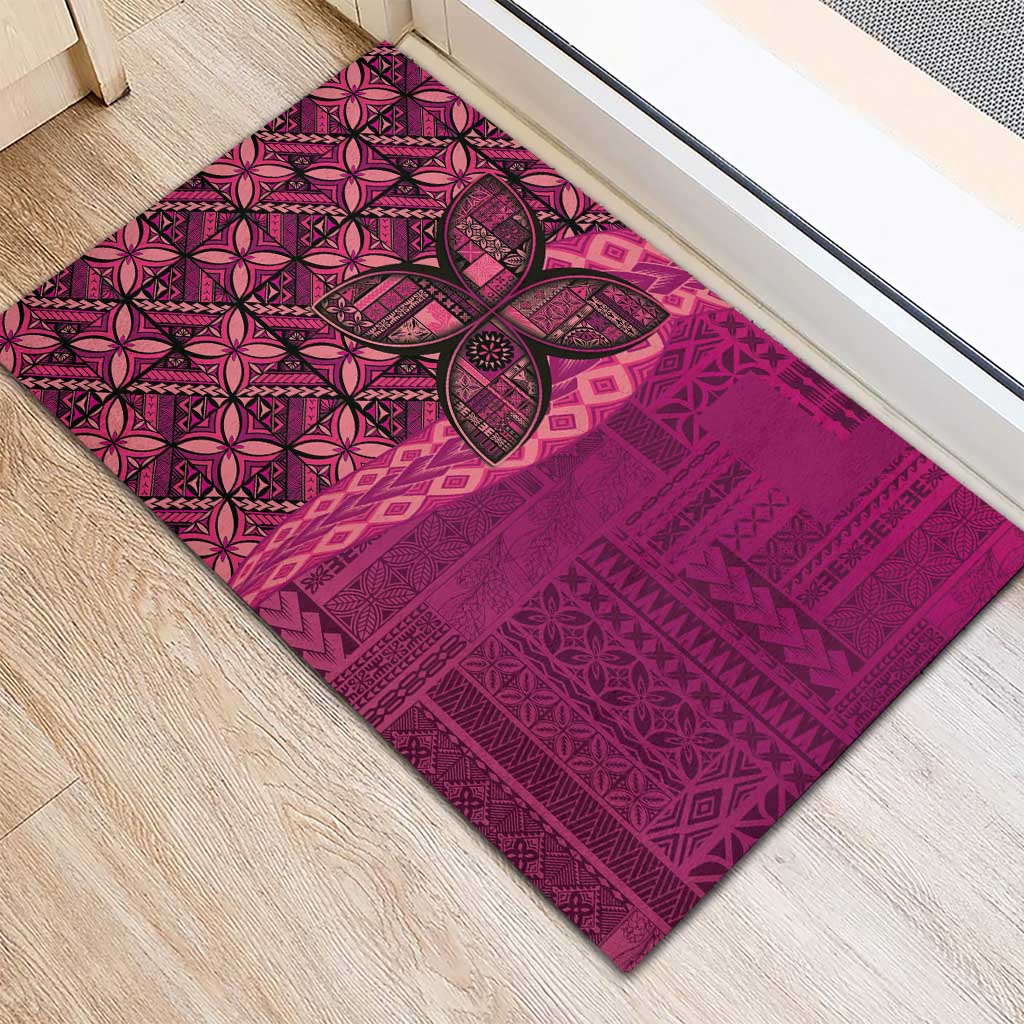 Samoan Pacific Tribal Flower Geometric Art Tattoos Rubber Doormat Siapo Pattern Romantic Rose - Polynesian Pride