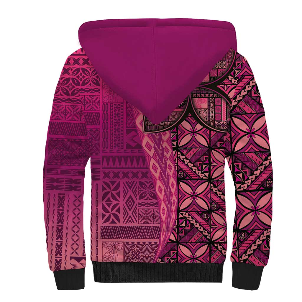 Samoan Pacific Tribal Flower Geometric Art Tattoos Sherpa Hoodie Siapo Pattern Romantic Rose - Polynesian Pride